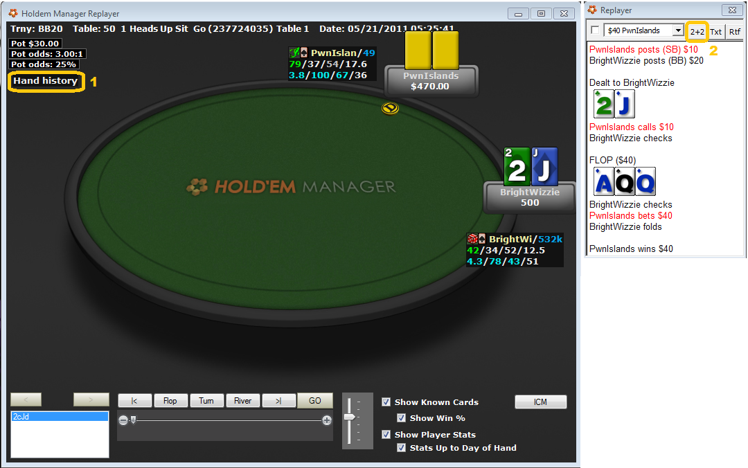 getting hand in twoplustwo format from Holdem Manager replayer