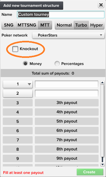 Creating new knockout tournament in ICMIZER 2: Step 1
