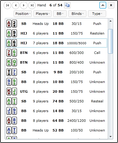 maximized poker hands browser in ICMIZER